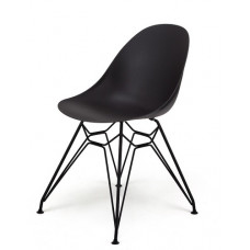 רוברטו כסא אירוח מעוצב שלד מתכת שחור מושב פלסטיק אפור