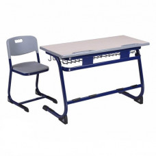 מייקי  שולחן תלמיד  כפול  - שלד כחול פלטה אפורה+ סלסלה
