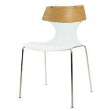 מקיאטו כסא אורח  4 רגליים ניקל מושב  לבן משולב  עץ טבעי