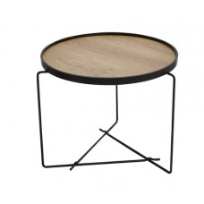 מינג שולחן קפה פלטה צבע עץ רגל מתכת שחור קוטר 59