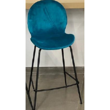 פיראוס כסא בר מעוצב רגל מתכת שחורה מושב מרופד בד טורקיז גובה 65 ס
