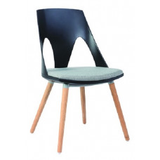 קפיטול כסא מסעדה-בתי קפה קליפה פלסטיק שחור מושב דמוי עור PU רגל עץ צבע אלון טבעי