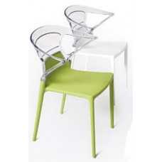 איגלו כסא בית-קפה - גב PC כתום שקוף, מושב ורגליים פלסטיק לבן