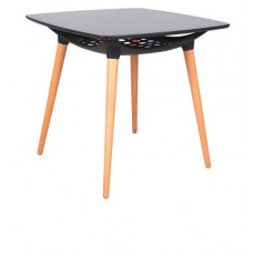 רהב שולחן בית קפה-מסעדה פלטה פלסטיק שחור רגלי עץ טבעי, מידות: 80*80*80 ס