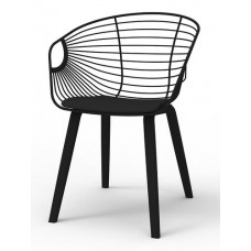 סורנטו כסא אירוח מעוצב שלד  עץ שחור  גב מתכת שחור פסים +כרית דמוי עור שחורה