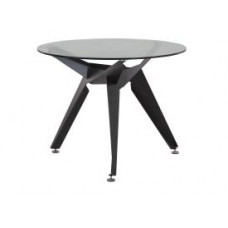 שולחן המתנה-אירוח-דגם 209 - פלטה זכוכית שחורה*לבנה רגל מתכת שחורה קוטר 90 גובה  73 ס