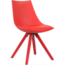 טמיר כסא מסעדה - בתי קפה -  מושב פלסטיק +כרית דמוי עור PU -. רגל עץ צבועה בצבע  מושב  .