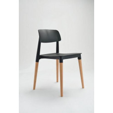 נקסט כסא מסעדה-בית קפה  פלסטיק שחור/לבן  רגלי עץ בוק