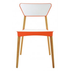 קונקט  כסא אורח 4  רגליים עץ טבעי . גב קדמי לבן משולב באדום