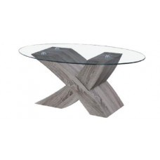 עדי שולחן קפה זכוכית שקופה, רגל עץ טבעי